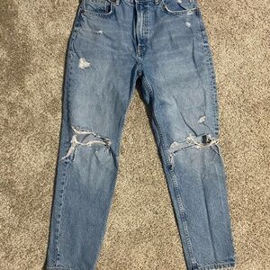 Zara Blue Distressed Straight Leg Jeans